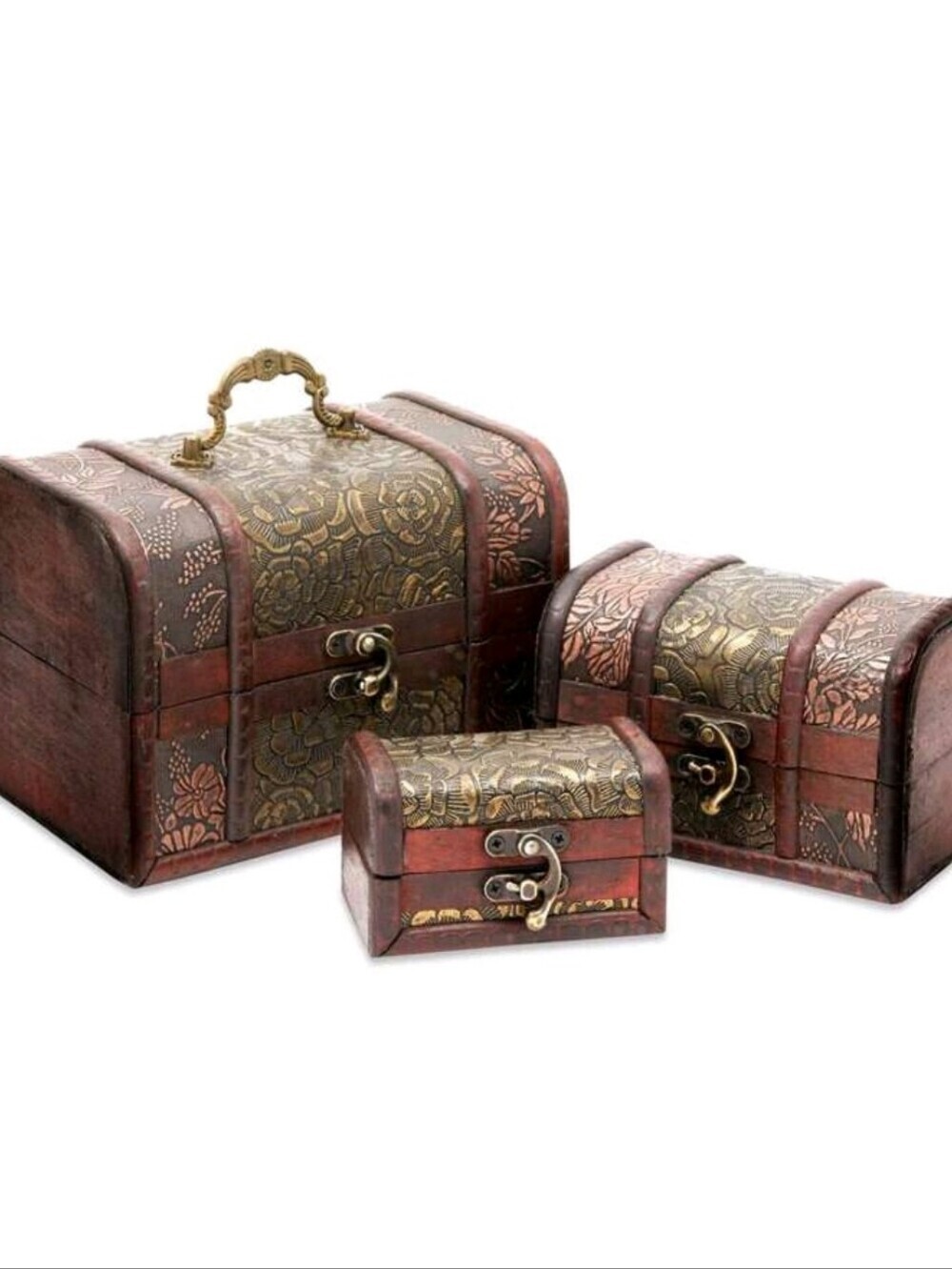 Vintage-Style Decorative Treasure Chest Set - Brown & Gold 3pcs